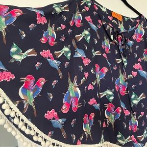 Cold shoulder flouncy summer blouse with Pom Pom fringe